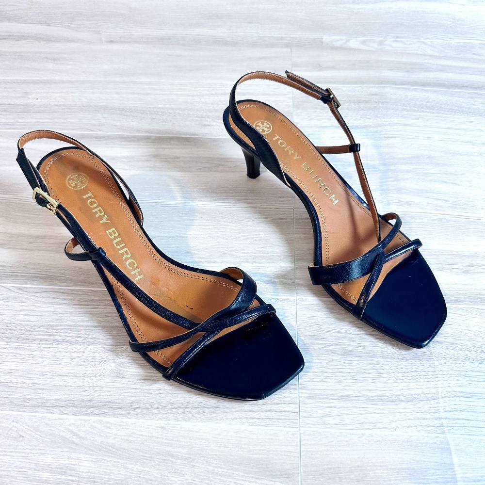 Tory Burch Strappy Slingback 55mm Sandal Sheep Leather In Perfect Black Size 7.5